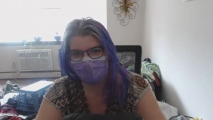 Girl in Surgical Mask and Gloves (intense Breathing in the Mask)