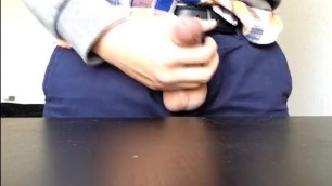 HORNY ASIAN JERK OFF at the Table after WORK